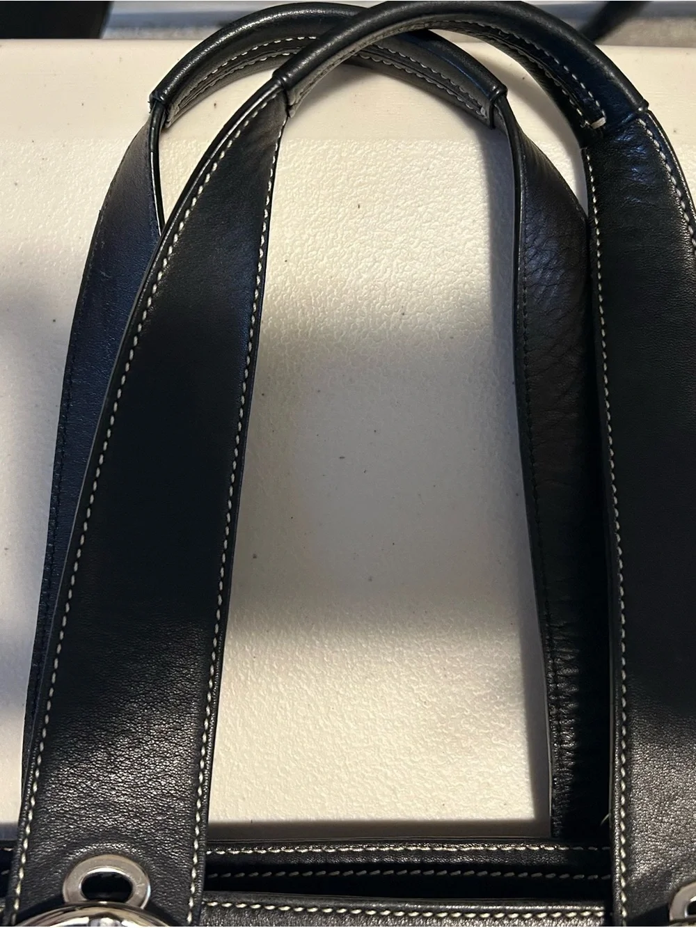 Coach Vintage Classic Black Leather Tote Bag with Contrast Stitching